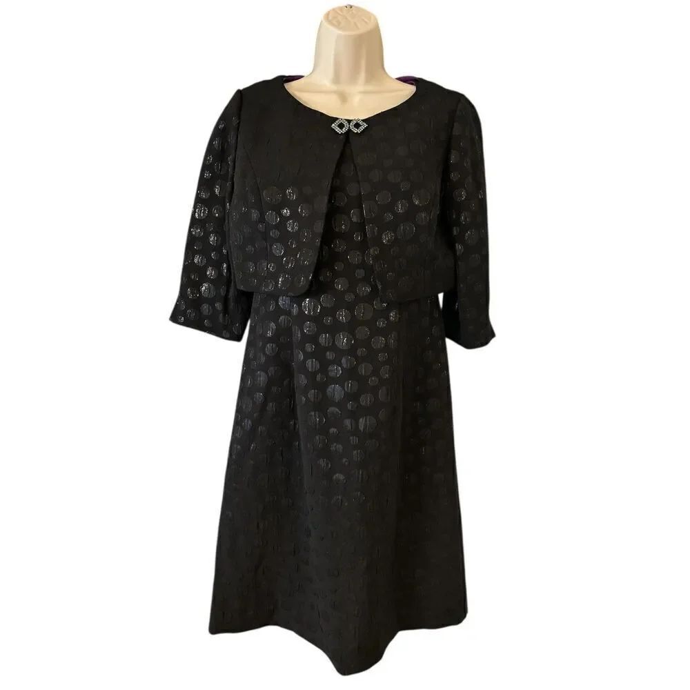 NWT - Eliza J New York Black 2pc Tank Dotted Dress & Jacket Missy Size 4